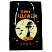 Happy Halloween Black Cat gepersonaliseerd Medium Cadeauzakje (Voorkant)