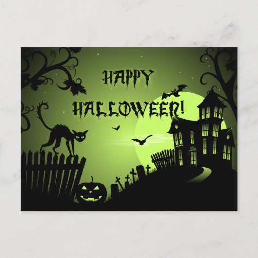 Happy Halloween Black Cat Haunted House Briefkaart (Voorkant)