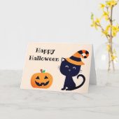 Happy Halloween Black Cat Jack O Lantern Kaart (Gele Bloem)