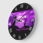 Happy Halloween Black Cat Paars Grote Klok (Hoek)