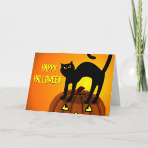 Happy Halloween Black Cat Pumpkin Kaart