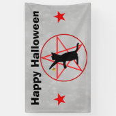 Happy Halloween Black Cat Stars Pentagram Grijs Spandoek (Verticaal)