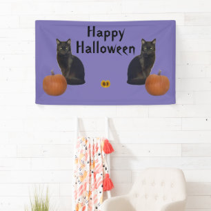 Happy Halloween Black Cats Pumpkins op Paars Spandoek