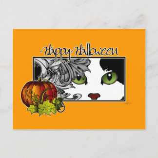 Happy Halloween Black in White Cat Briefkaart