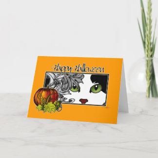 Happy Halloween Black in White Cat Kaart