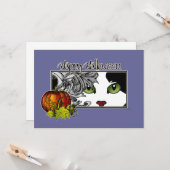 Happy Halloween Black in White Cat Kaart (Voorkant / Achterkant in situ)