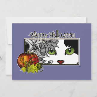 Happy Halloween Black in White Cat Kaart