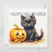 Happy Halloween Black Kitty Cat Kaart (Voorkant)