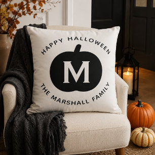 Happy Halloween Black Pumpkin Family Monogram Kussen