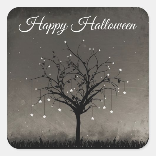 Happy Halloween Black Twinking Star Tree Vierkante Sticker (Voorkant)