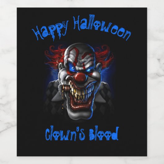 Happy Halloween Blue Eyes Evil Clown Wijn Etiket (Enkel label)