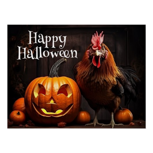 Happy Halloween Boerderij Kip Haan Pumpkin Patch Perfect Poster (Voorkant)
