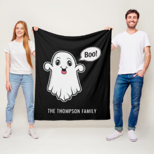 Happy Halloween Boo Ghost Custom Familienaam Zwart Fleece Deken
