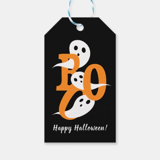 Happy Halloween Boo Ghosts Black Cadeaulabel (Voorkant)