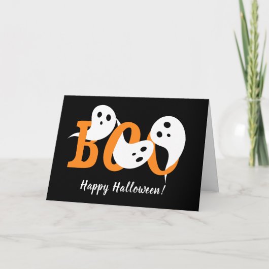 Happy Halloween Boo Ghosts Black Feestdagen Kaart (Voorkant)