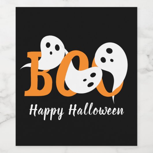 Happy Halloween Boo Ghosts Black Wijn Etiket (Enkel label)