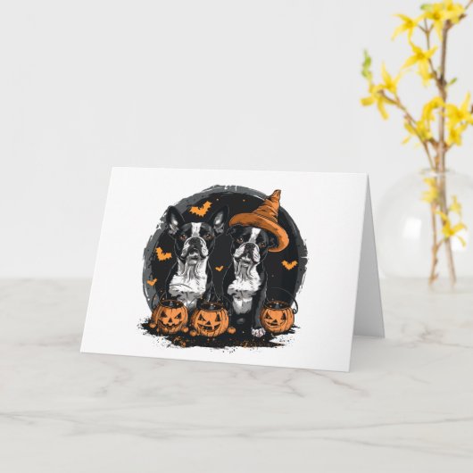 Happy Halloween Boston Terrier Dogs Kaart (Gele Bloem)