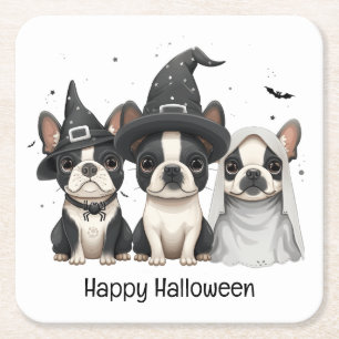 Happy Halloween Boston Terrier Dogs Vierkante Kartonnen Onderzetter