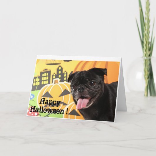 Happy Halloween Card Black Pug Kaart (Voorkant)
