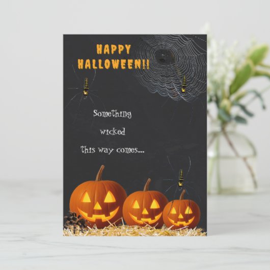 Happy Halloween Card | Spooky Pumpkin & Spiders Kaart (Staand voorkant)