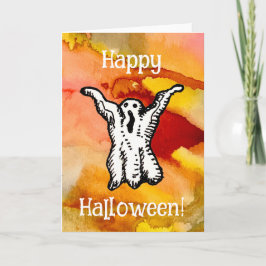 Happy Halloween Cartoon Ghost Doodle Greeting Card Kaart