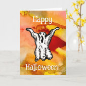 Happy Halloween Cartoon Ghost Doodle Greeting Card Kaart (Gele Bloem)