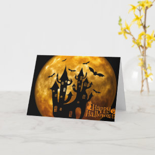 Happy Halloween Castle en Full Moon Wenskaart Kaart
