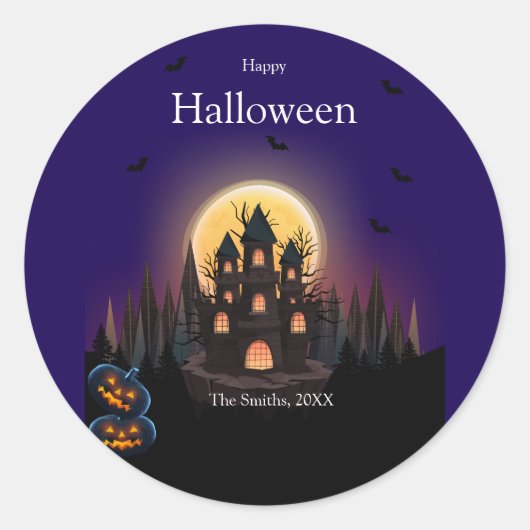 Happy Halloween Castle Ronde Sticker (Voorkant)