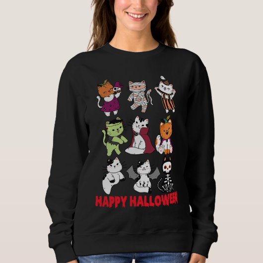 Happy Halloween Cat Characters Mummy Dracula Bat S Trui (Voorkant)