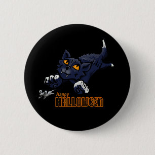 Happy Halloween Cat Chasing Mouse Ronde Button 5,7 Cm