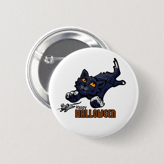 Happy Halloween Cat Chasing Mouse Ronde Button 5,7 Cm (Voorkant /achterkant)