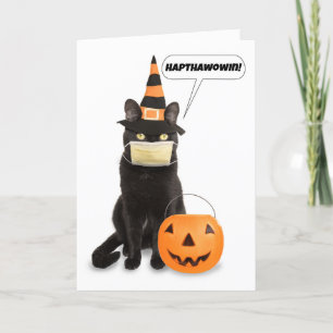 Happy Halloween Cat die door het gezichtsmasker sp Feestdagen Kaart