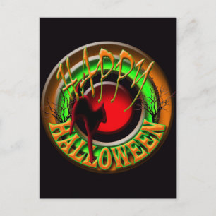 Happy Halloween cat en moon BRIEFKAART