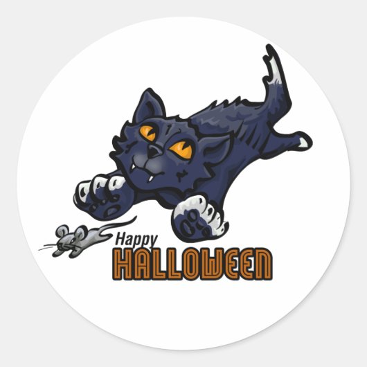 Happy Halloween Cat en Mouse Ronde Sticker (Voorkant)