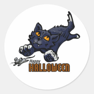 Happy Halloween Cat en Mouse Ronde Sticker