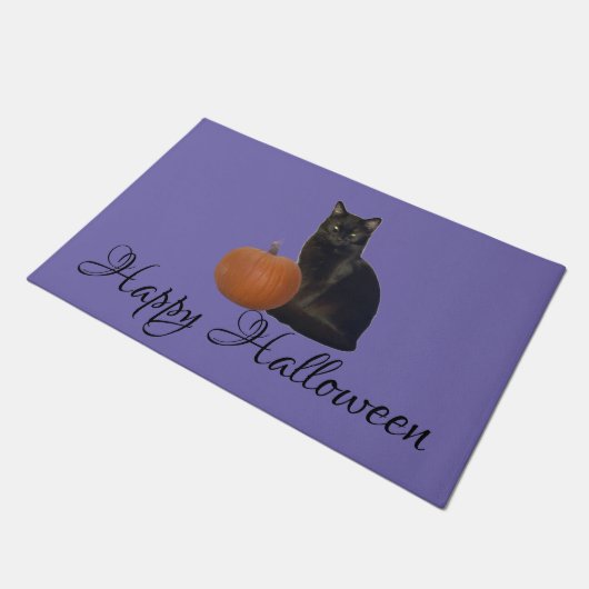 Happy Halloween Cat en pompoen op Paarse klep Deurmat (Schuin)