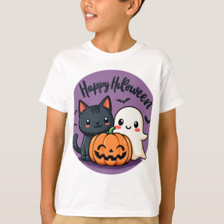 Happy Halloween Cat, Ghost en Pumpkin T-shirt