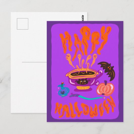 Happy Halloween Cat Lover heksenkop koffie Briefkaart (Voorkant / Achterkant)