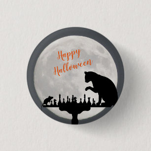 Happy Halloween Cat N Mouse Full Moon Ronde Button 3,2 Cm