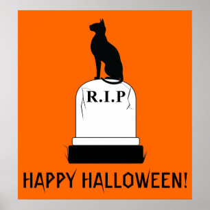 Happy Halloween Cat op Tombstone R.I.P. Poster