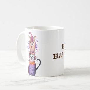 Happy Halloween Cat & Owl Art - Aangepaste Mok