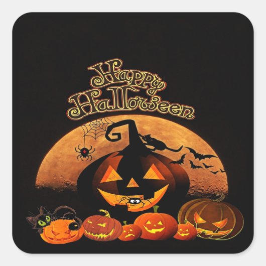 Happy Halloween Cat Pumpkin Vierkante Sticker (Voorkant)