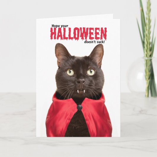 Happy Halloween Cat Vampire Humor Feestdagen Kaart (Voorkant)