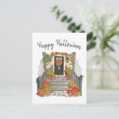 Happy Halloween Cat Waterverf Briefkaart (Staand voorkant)