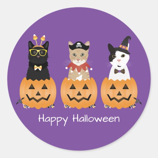 Happy Halloween Cats Jack O Lantern Ronde Sticker (Voorkant)