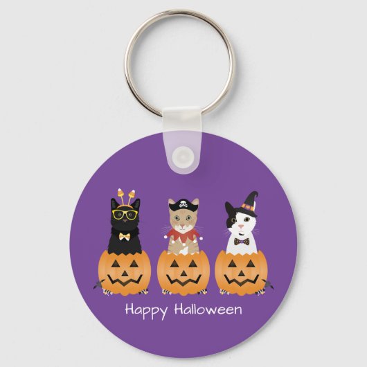 Happy Halloween Cats Jack O Lantern Sleutelhanger (Voorkant)
