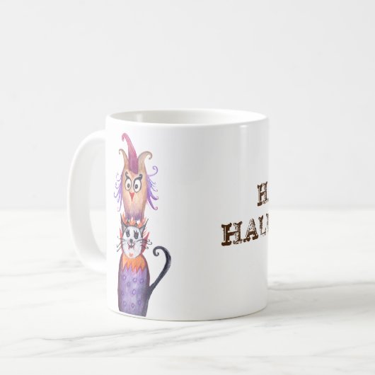 Happy Halloween Chat & Chouette Art Custom Mug (Devant gauche)