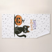 Happy Halloween chat et citrouille (Serviette de bain)