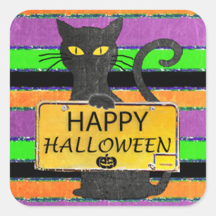 Happy Halloween Chat noir Stickers rustique Signes