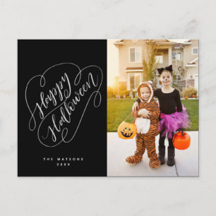 Happy Halloween Chic Handbriefed Photo Black Briefkaart